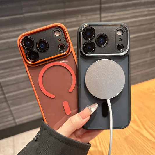 ايفون iPhone 17 .  جراب فاخر جديد مقاوم للصدمات بالون جديده  مع غطاء عدسة معدني شفاف صلب قابل لشحن لاسلكي .